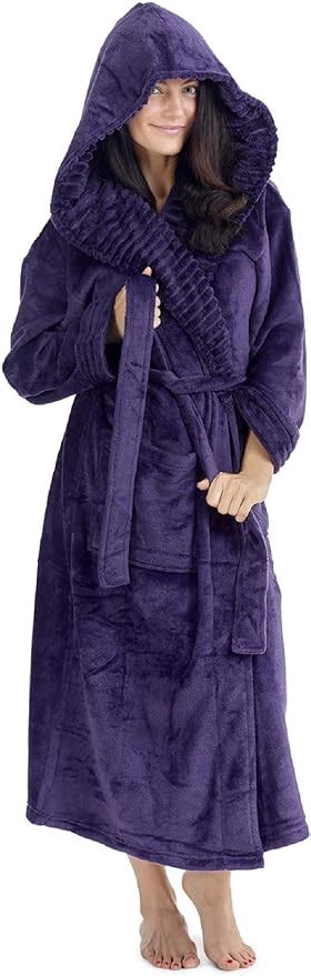 Citycomfort Ladies Dressing Gown Fluffy Super Soft Hooded Bathrobe For Women Plush Fleece