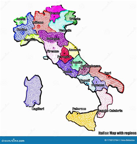 Map Of Italy Bright Graphic Illustration Handmade Drawing With Map