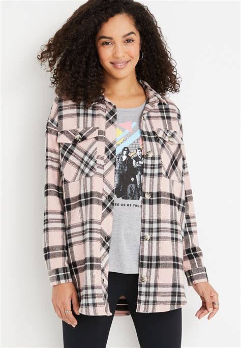 Pink Plaid Flannel Shacket Maurices