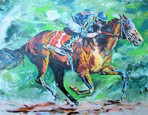 Horse Racing 08 Impressionist Painting In Oil For Sale