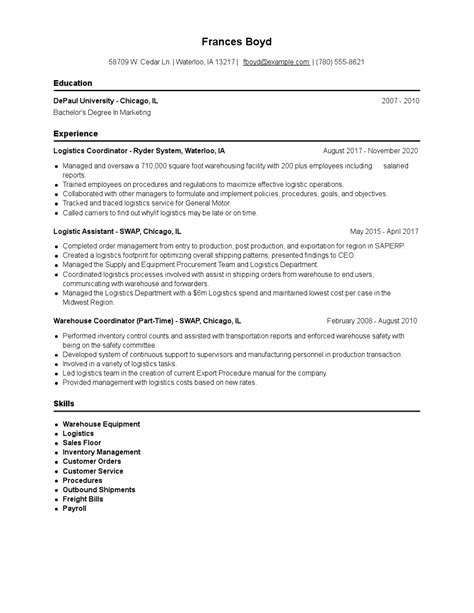 1002 hunters drive ■ virginia beach, va 78393 ■ cell: Logistics Coordinator Resume In Word Format / 15 Best ...
