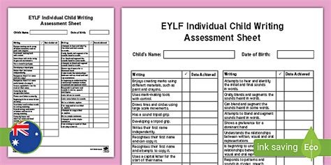Eylf Individual Developmental Milestones Cognitive Assessment Sheet Ph