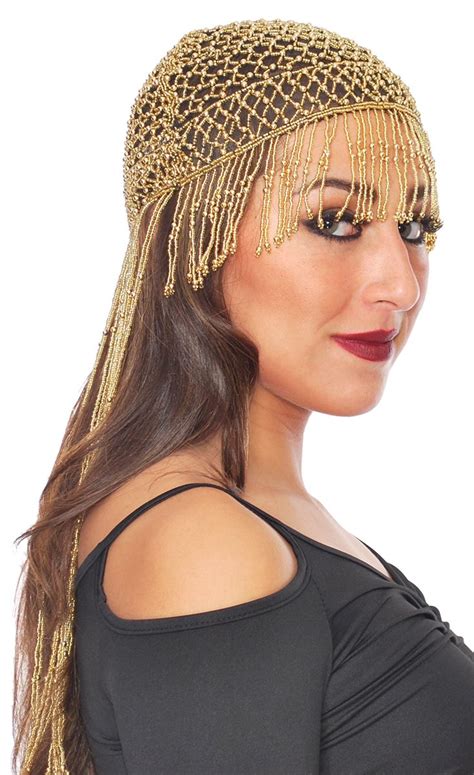 cleopatra beaded belly dance headpiece with long fringe in gold belly dance cleopatra dancer