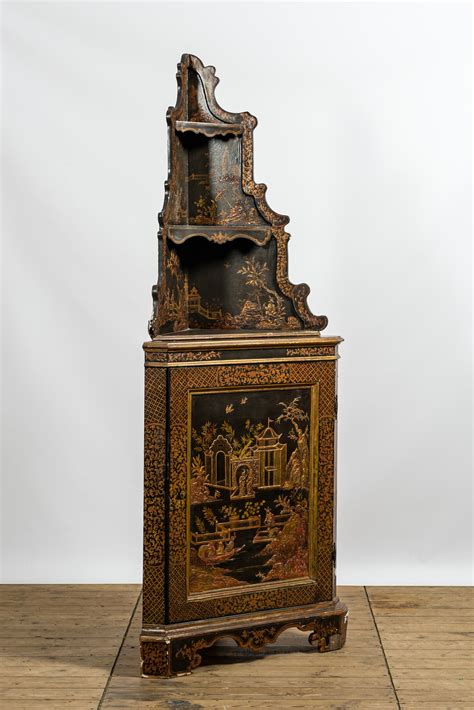 A Black Lacquered And Gilt Chinoiserie Corner Cabinet 20th C Rob