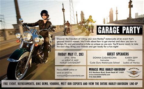 215 northern blvd great neck, ny 11021 (map). Women's Garage Party at Miracle Mile Harley-Davidson®