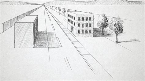 One Point Perspective Landscape Linear Perspective Drawing Three Point