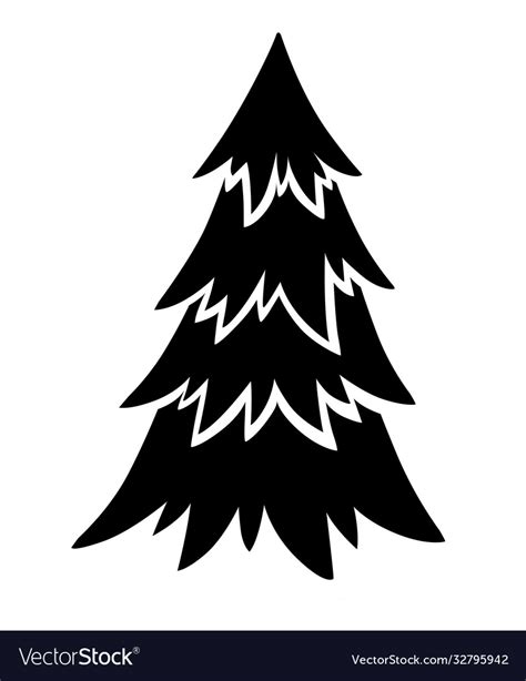 Black Silhouette Spruce Tree Evergreen Flat Style Vector Image