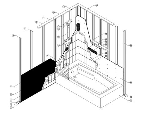 A collection of free cad blocks for architecture. Bathroom with bathtub constructive section cad drawing ...