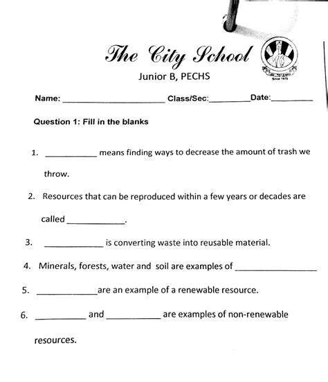 The City School Grade 4 Social Studies Revision Worksheet