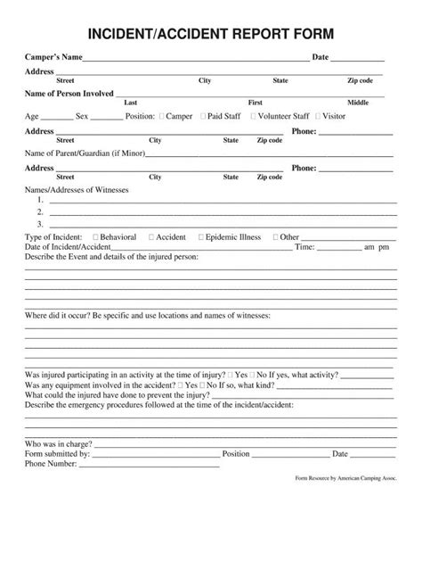 Vehicle Accident Report Form Template