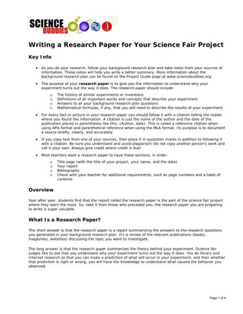 Writing A Research Paper For Your Science Fair Project Sls Library