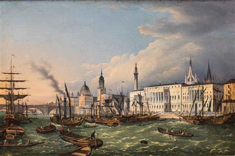 19th Century View Of London From The River Thames Oil On Canvas Dated