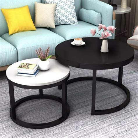 2 Round Tea Table Coffee Table Desk Sets Black And White Twin Sets