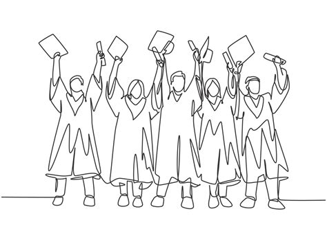 One Single Line Drawing Of Group Of Male And Female College Student