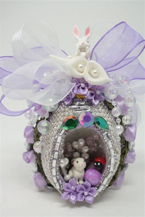 Easter Panoramic Diorama Easter Egg Embellished Purple White Chic
