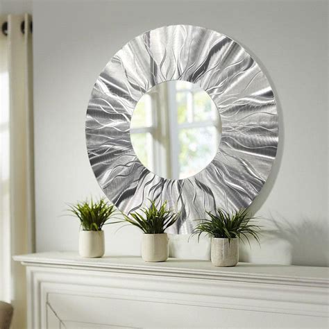 Yellow and beige abstract art painting. Handmade Round Modern Metal Wall Art Contemporary Mirror ...