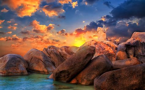 Sunset Over The Rocky Beach Wallpapers 1440x900 463121