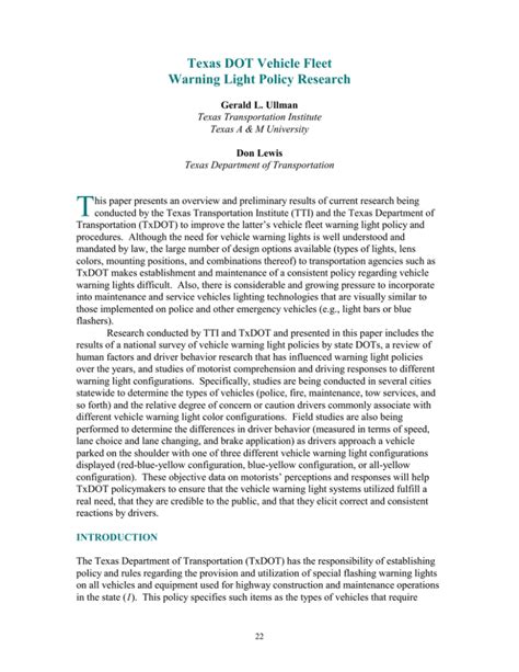 Texas Dot Vehicle Fleet Warning Light Policy Research