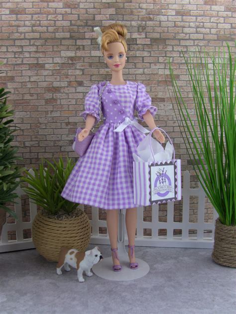 Barbie Clothes Handmade Purple Check And Polka Dot Dress Etsy Barbie Clothes Polka Dot