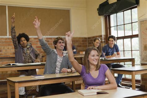 Students Raising Their Hands In Class Stock Image F0052390