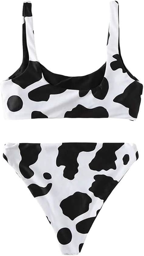 Amosfun 1 Set Of Women Sexy Cow Printing Bikini Split Swimwear Female