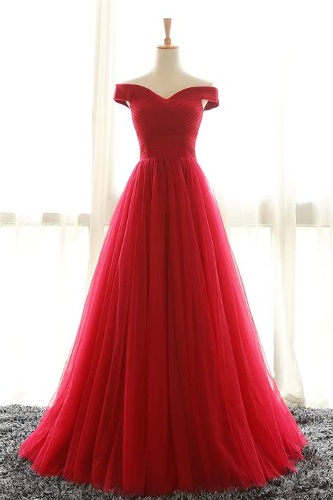 Off Shoulder Red Bridesmaid Dress Red Prom Dressesoff Shoulder Tulle