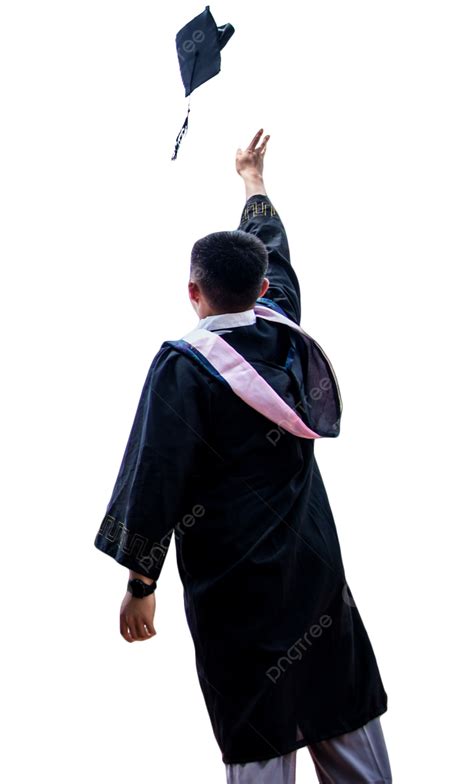 Graduating Student Throwing Bachelor Hat Back View Boy Character