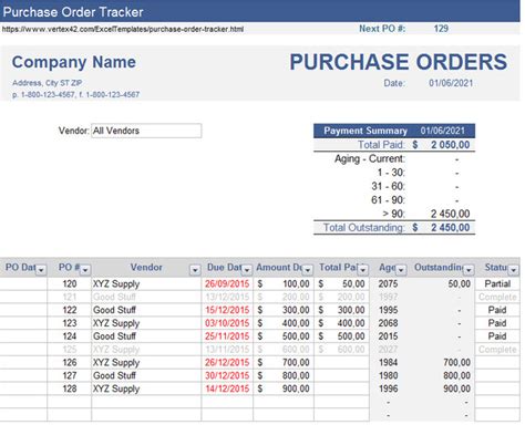 Excel Purchase Order Tracking Template