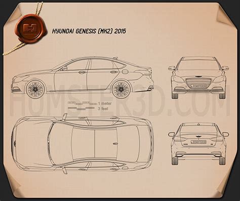 Hyundai Genesis Rohens 2015 Blueprint Hum3d