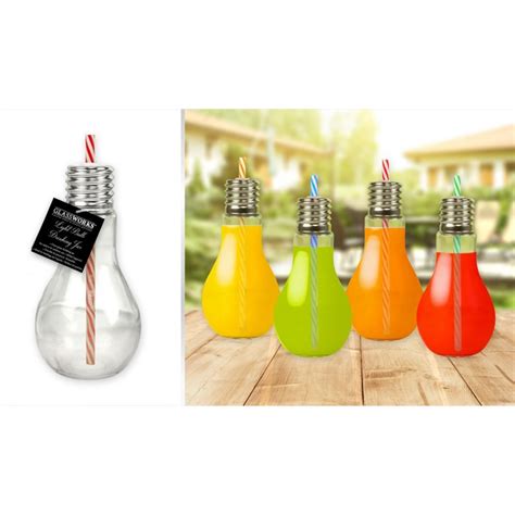 Glassworks Light Bulb Drinking Jar 400ml 4 Assorted Colours