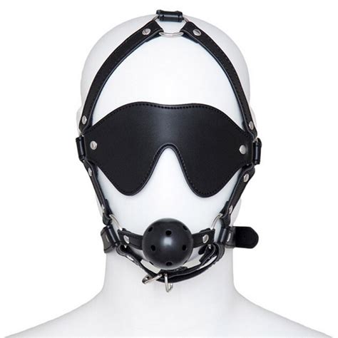 Bdsm Mask Leather Bondage Restraints Body Hood Harness Mouth Gag Sexy