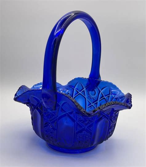 Le Smith Cobalt Blue Glass Basket Etsy