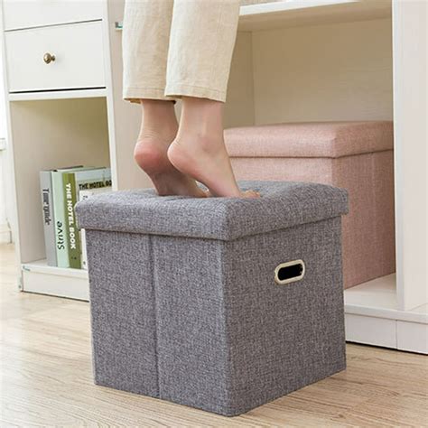 12 Inch Foldable Cube Storage Ottoman Foot Stool Non Woven Grey