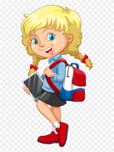 Happy Cute Kid Girl Ready To Go To School Premium Vector Png Similar Png