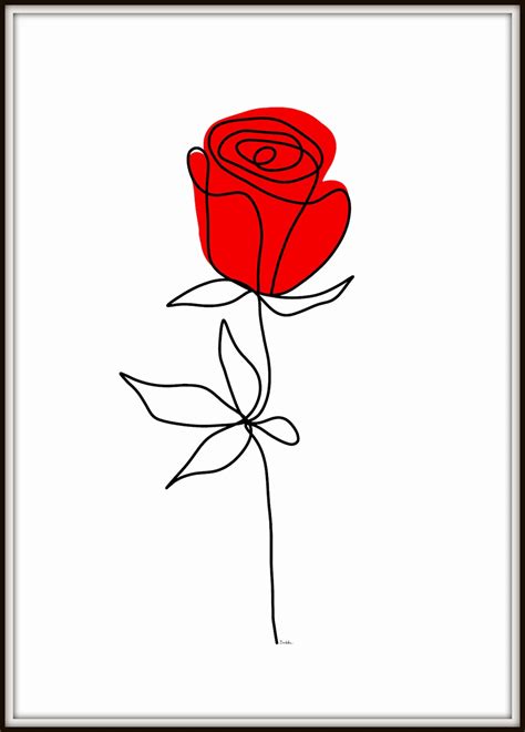 Red Rose Print Line Drawing Flower Print Red Rose Etsy
