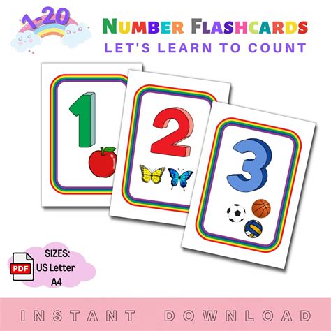 Number Flashcards Number Flashcards 1 To 20 Printable Number Etsy Uk