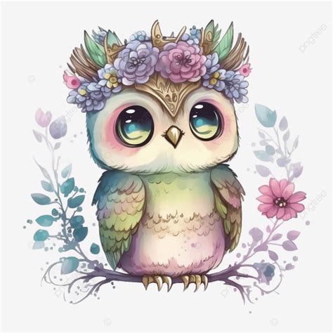 Cute Spring Owls Watercolor Illustration Ai Generated Ai Generated Owl Drawings Watercolor