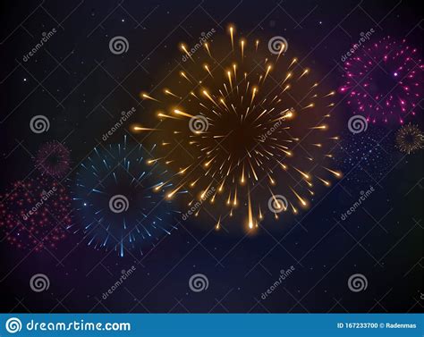 Bright Colorful Fireworks On Night Background Stock Vector