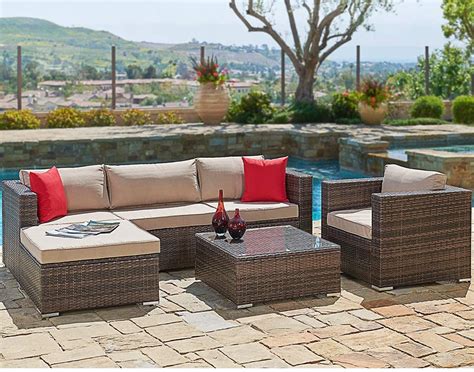 SUNCROWN Outdoor Patio Furniture Sectional Sofa and Chair (6-Piece Set ...