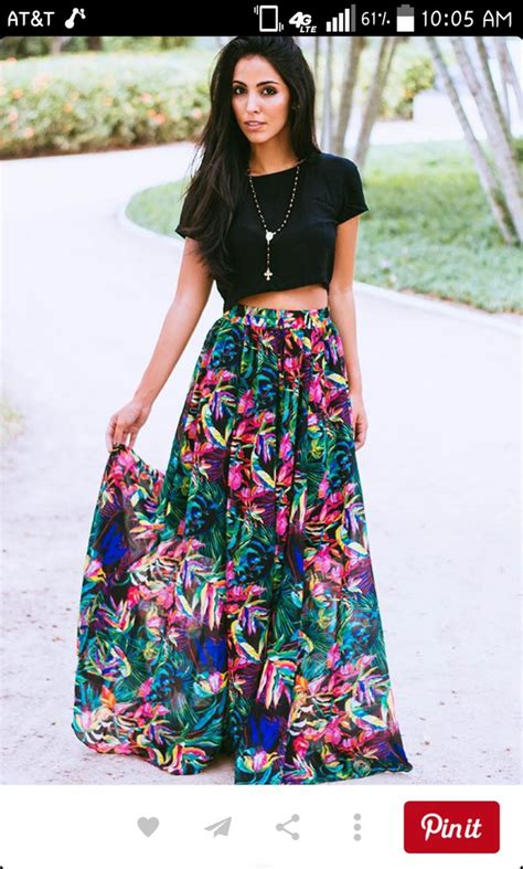 Skirt Floral Skirt Black Crop Top Maxi Skirt Flowy Colorful Skirt Fashion Top Floral