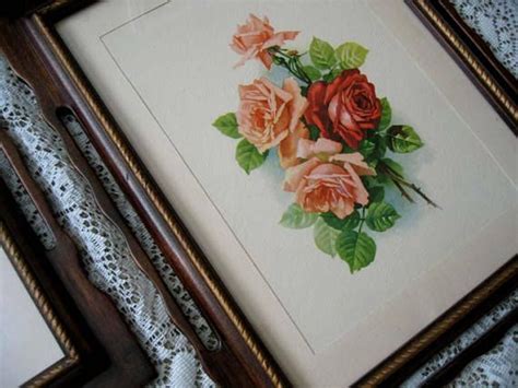 Pair Vintage Roses Prints Framed Print Catherine Antique Paint Vintage