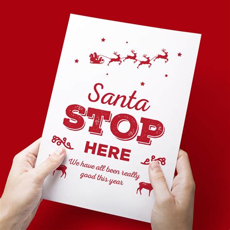 Santa Stop Here Sign Printable Art A4 Christmas Prints Etsy