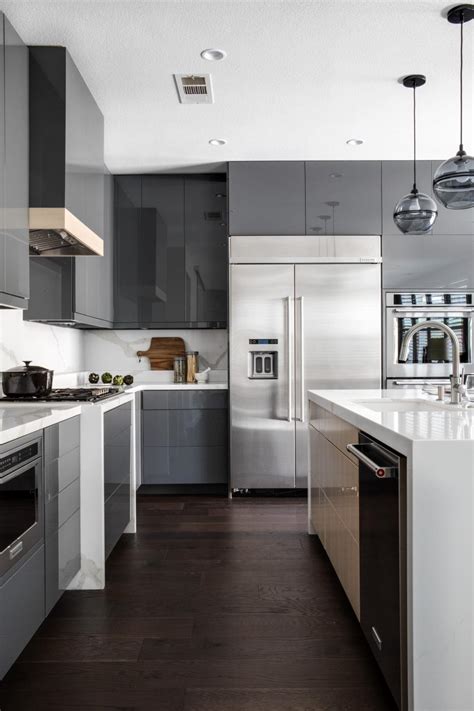 Contemporary Kitchen With Shiny Gray Cabinets Hgtv