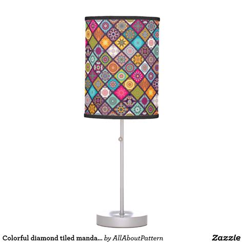 Colorful Diamond Tiled Mandalas Floral Pattern Desk Lamp Diamond Tile