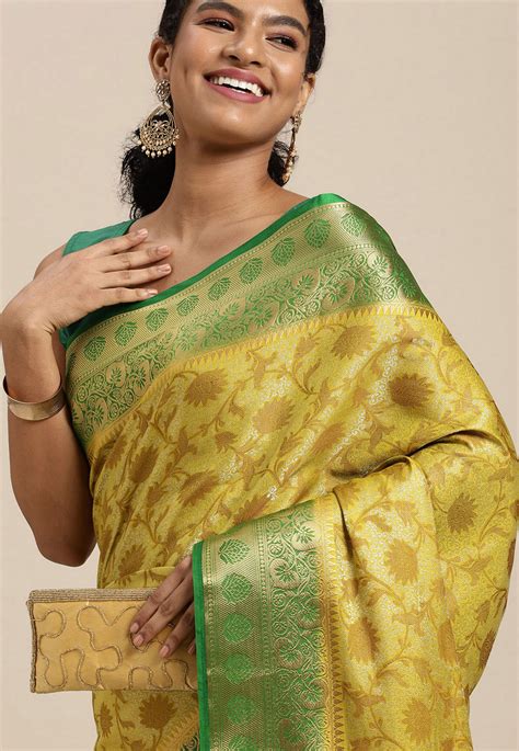 woven bangalore silk saree in yellow snga4593