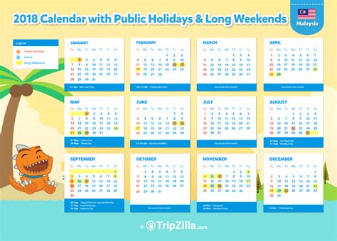 Please refer to your state public holiday or choose your state's calendar. 10 Long Weekends in Malaysia in 2018