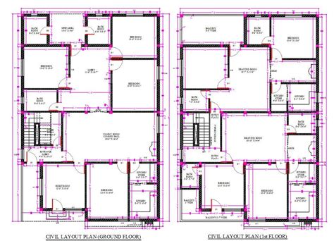 40x60 House Civil Layout Plan Ground Floor And First Floor Drawing