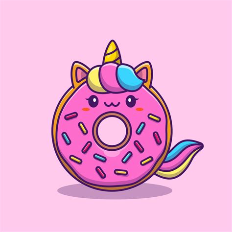 Cute Unicorn Doughnut Donut Cartoon Vector Icon Illustration Animal