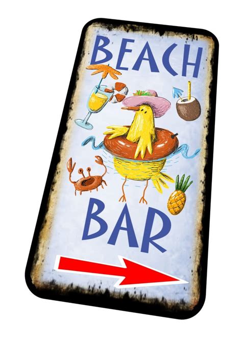 Beach Bar Novelty Sign Metal Sign Modern Print Made To Look Aged And Vintage The Rooshty Beach