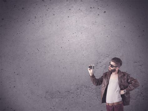 Hipster Guy With Vintage Camera And Beard Stock Photo Image Of Person